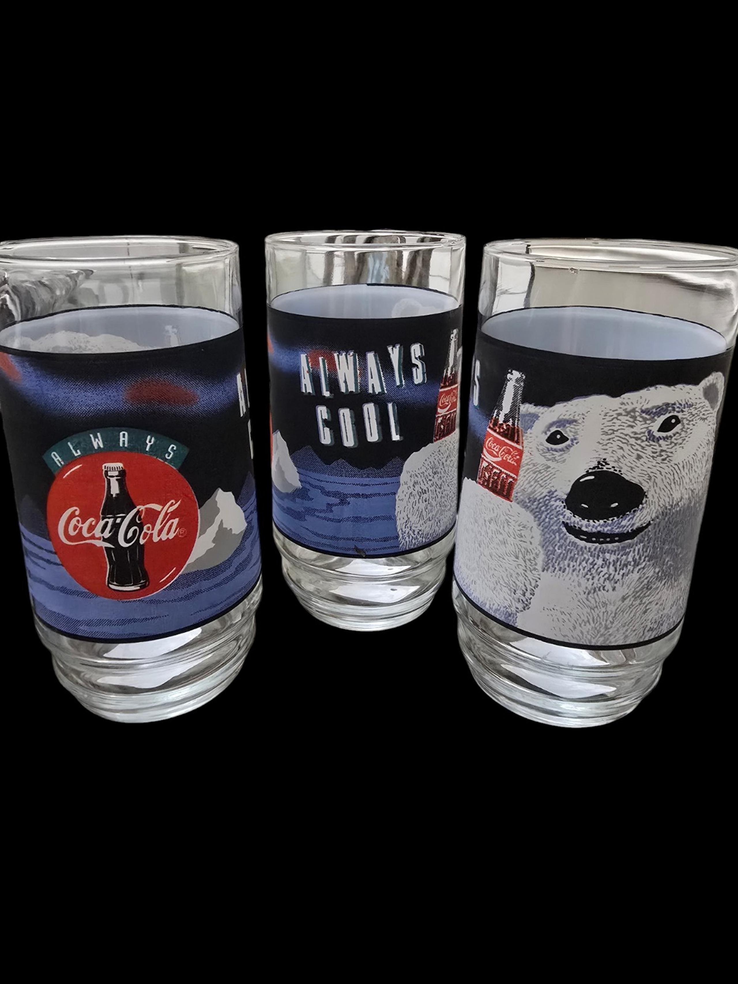 Vintage 1995 Coca Cola, Polar Bear Always Cool Drinking Glass 6" Set Of 3