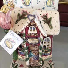 Heather Goldminc Blue Sky Clayworks Cuddle Bear Cottage Tealight Candle House