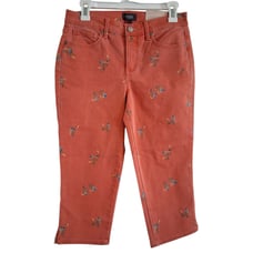 NYDJ NWT Womens Floral Print Skinny Capri Jeans 4 Coral Cotton Stretch Denim