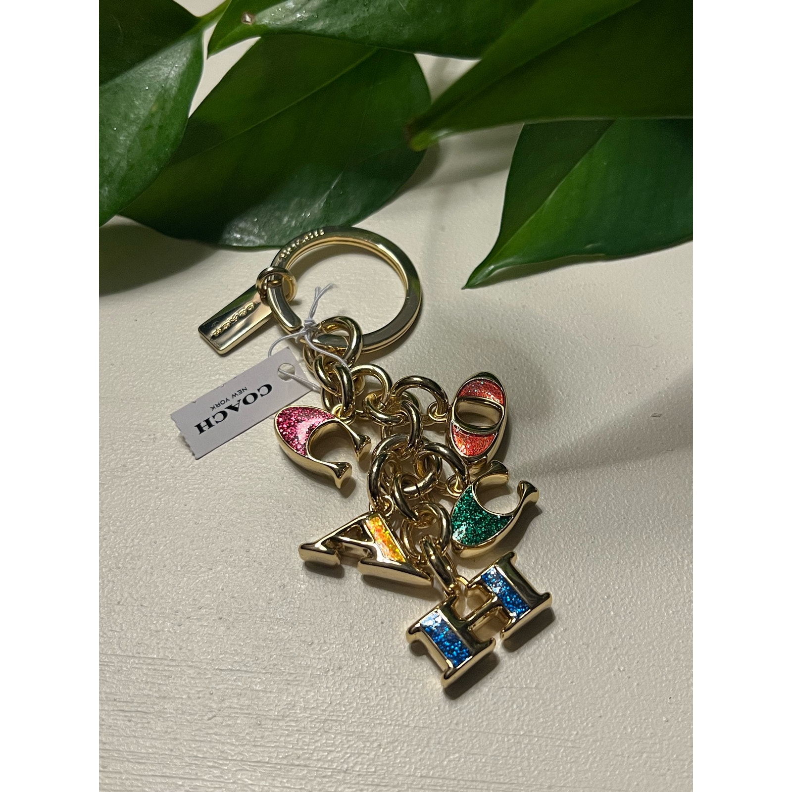 NEW COACH LETTERS MULTI MIX KEY CHAIN RING F40679 BAG CHARM GLITTER MULTICOLOR