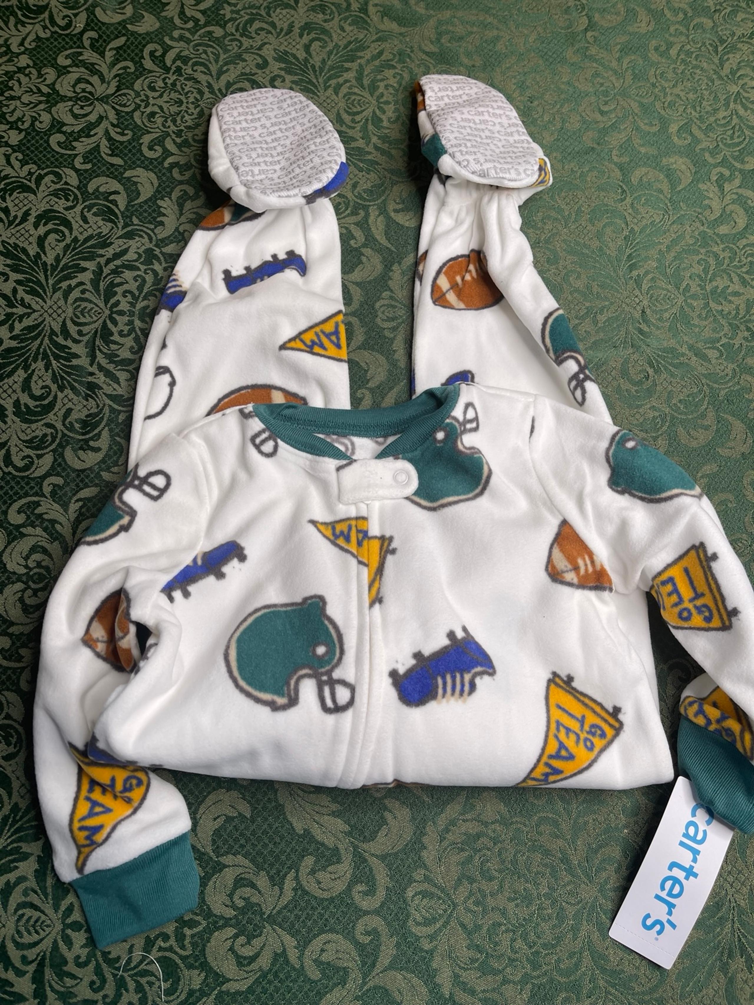 NWT 5T sports football helmets team flags carters footie pajamas green toddler