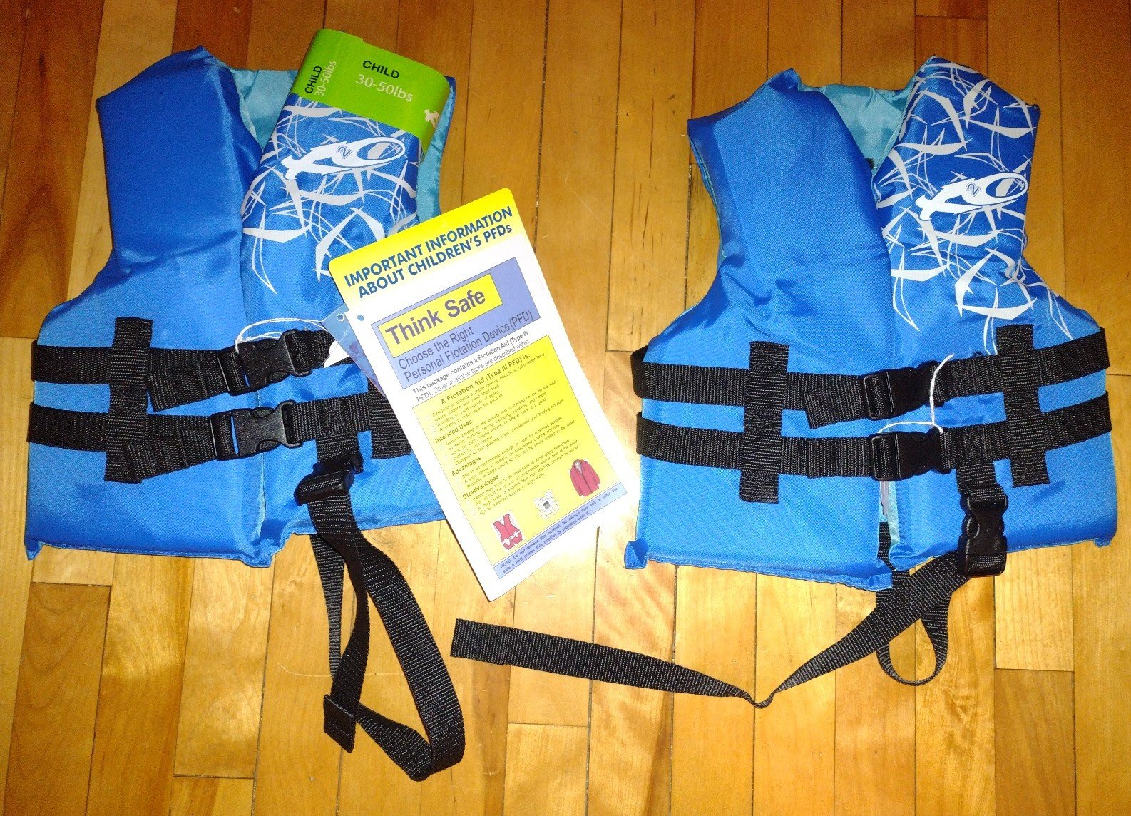 2 Child PFDs Personal Floatation Device. Type III Life Jacket Vest 30-50# Exxel.