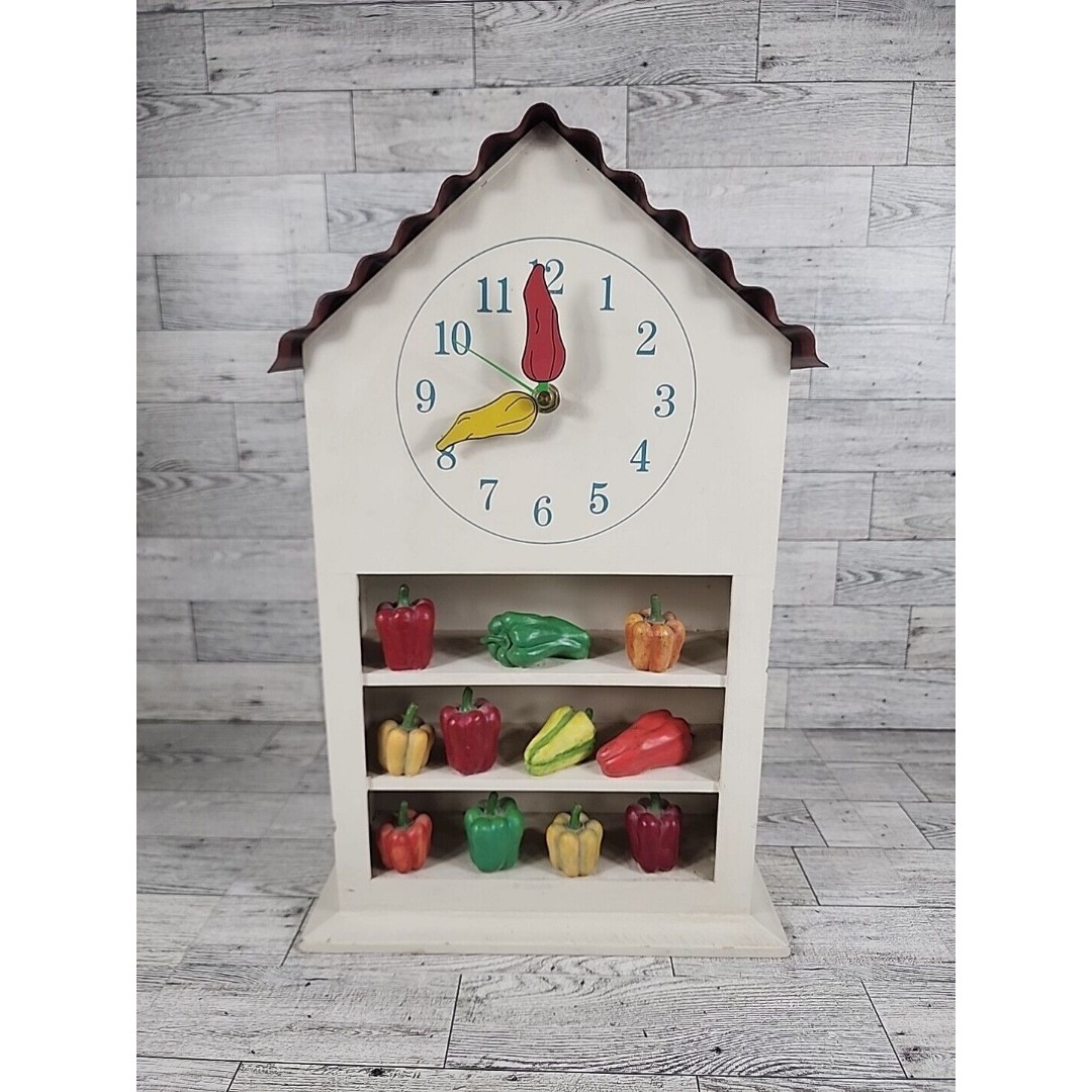 Vintage Kitchen Pepper Shelf Clock 16 Barn Farmhouse Decor Wall Or Countertop