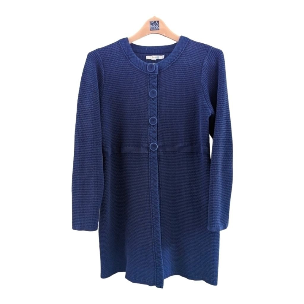 Boden Sz 16 Navy Grid Knit Chunky Button Front Long Sleeve Sweater,EUC