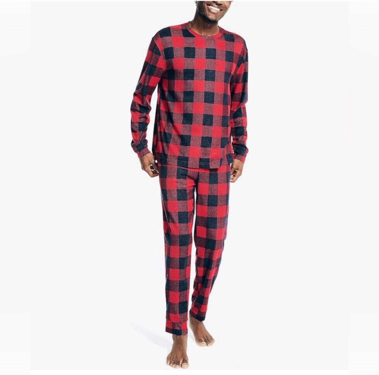 NWT Nautica Men's L/S Crew Tee and Jogger Waffle Knit Plaid Pajama
