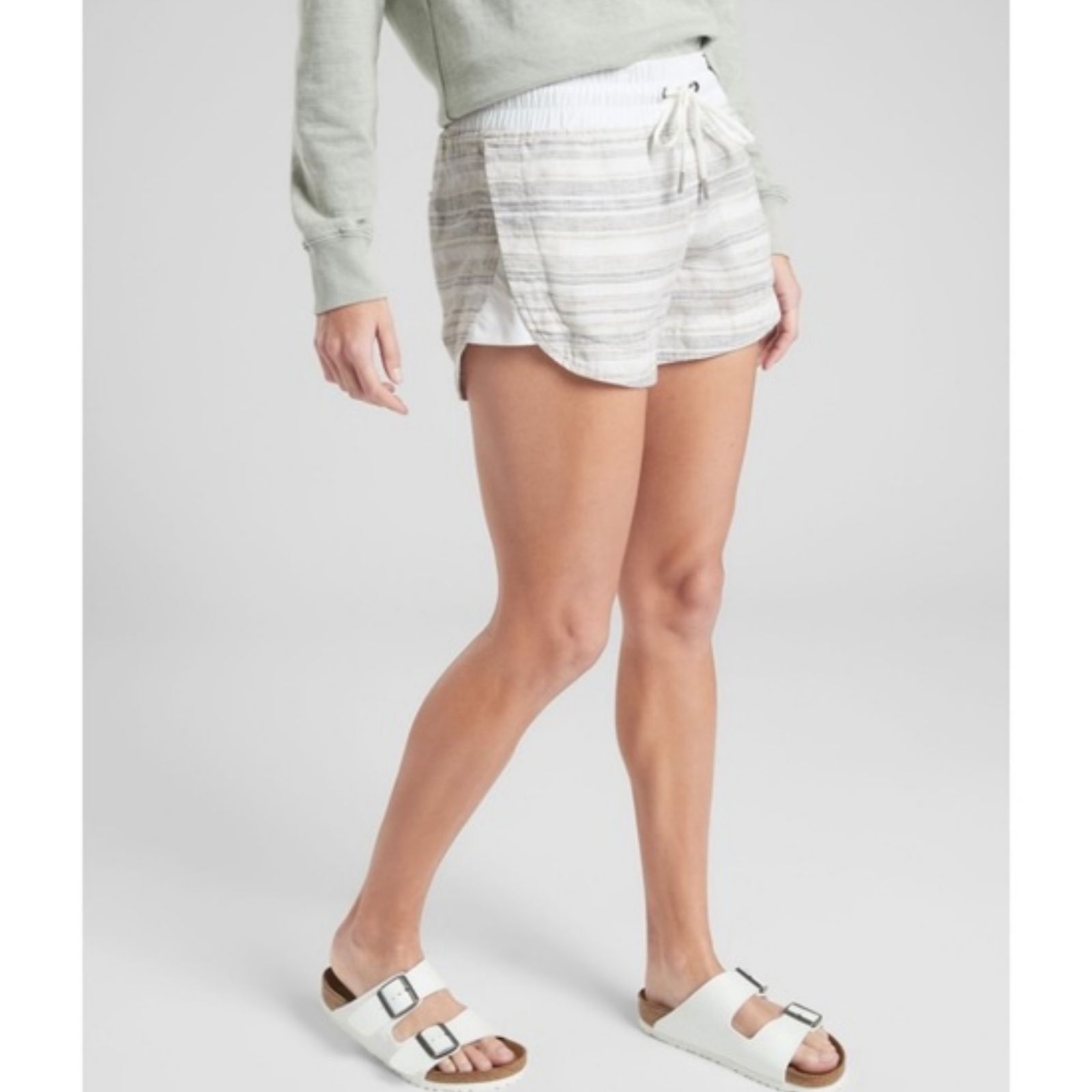 Athleta Cabo Striped Beachside Linen Shortie Shorts