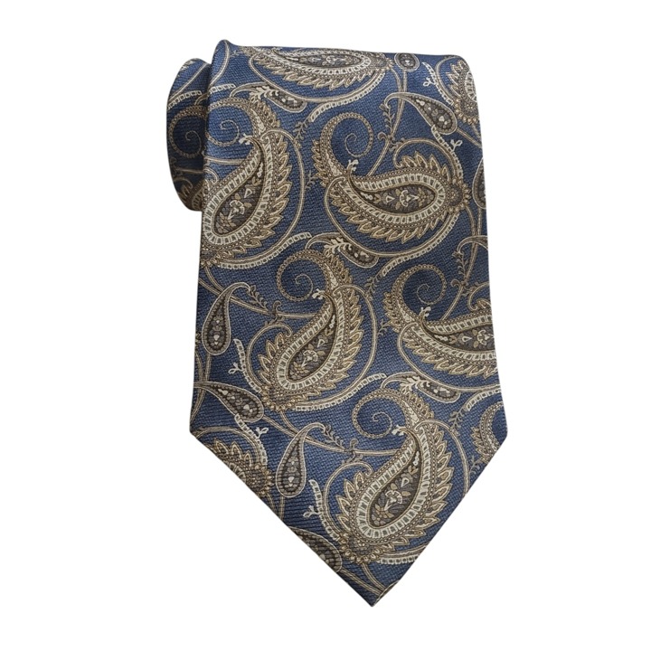 Seven Fold Tie Blue Paisley 100% Silk Made in Korea 7-Fold Pierre Cardin