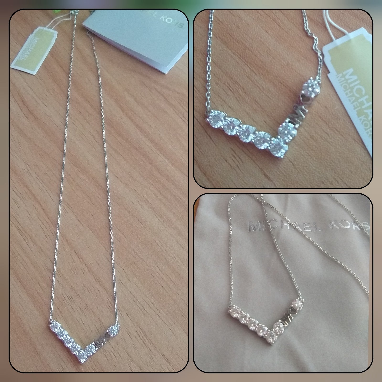 Michael Kors Silver Crystal V-Shape Necklace