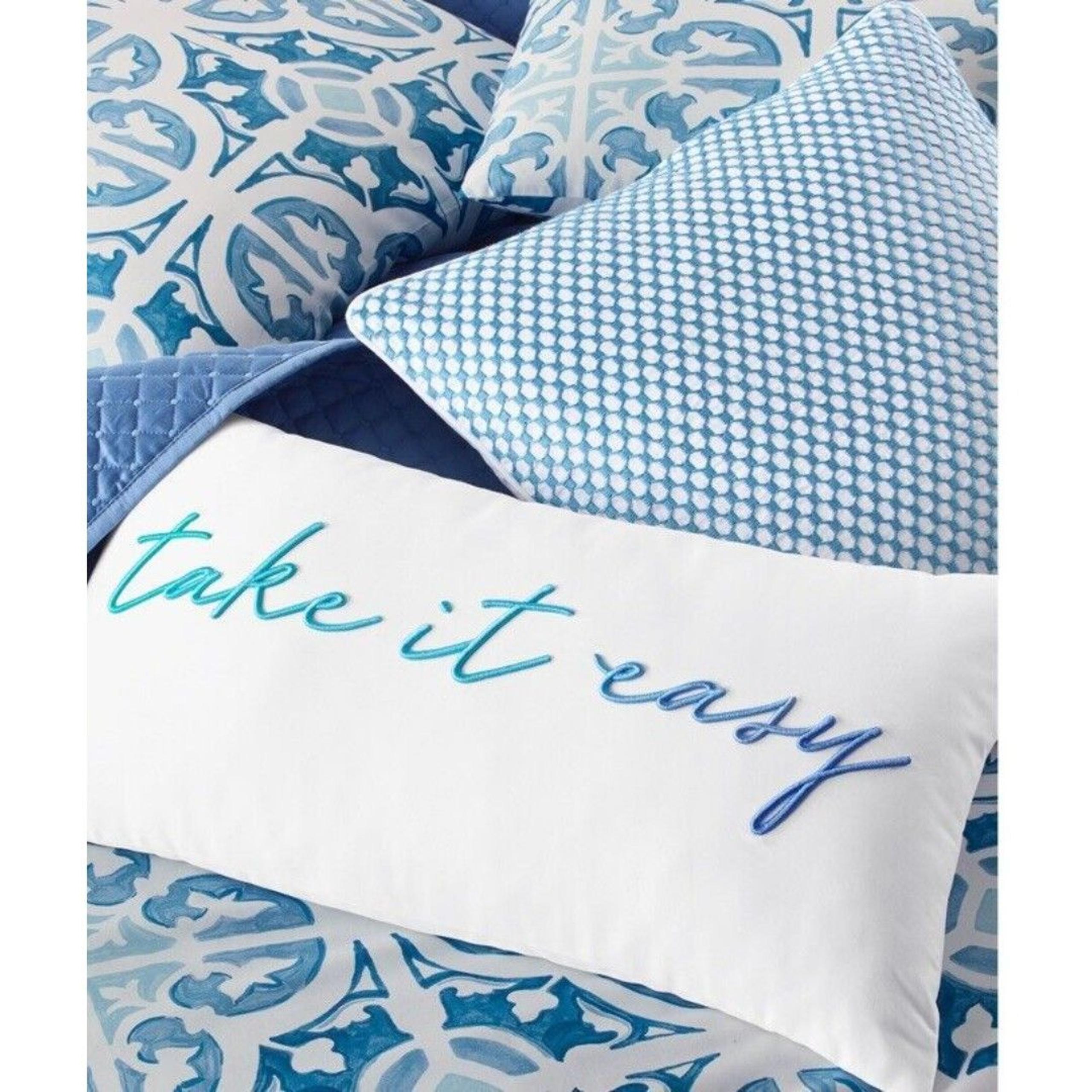 Charter Club White "Take It Easy" Embroidered Decorative Pillow, 12" x 22"
