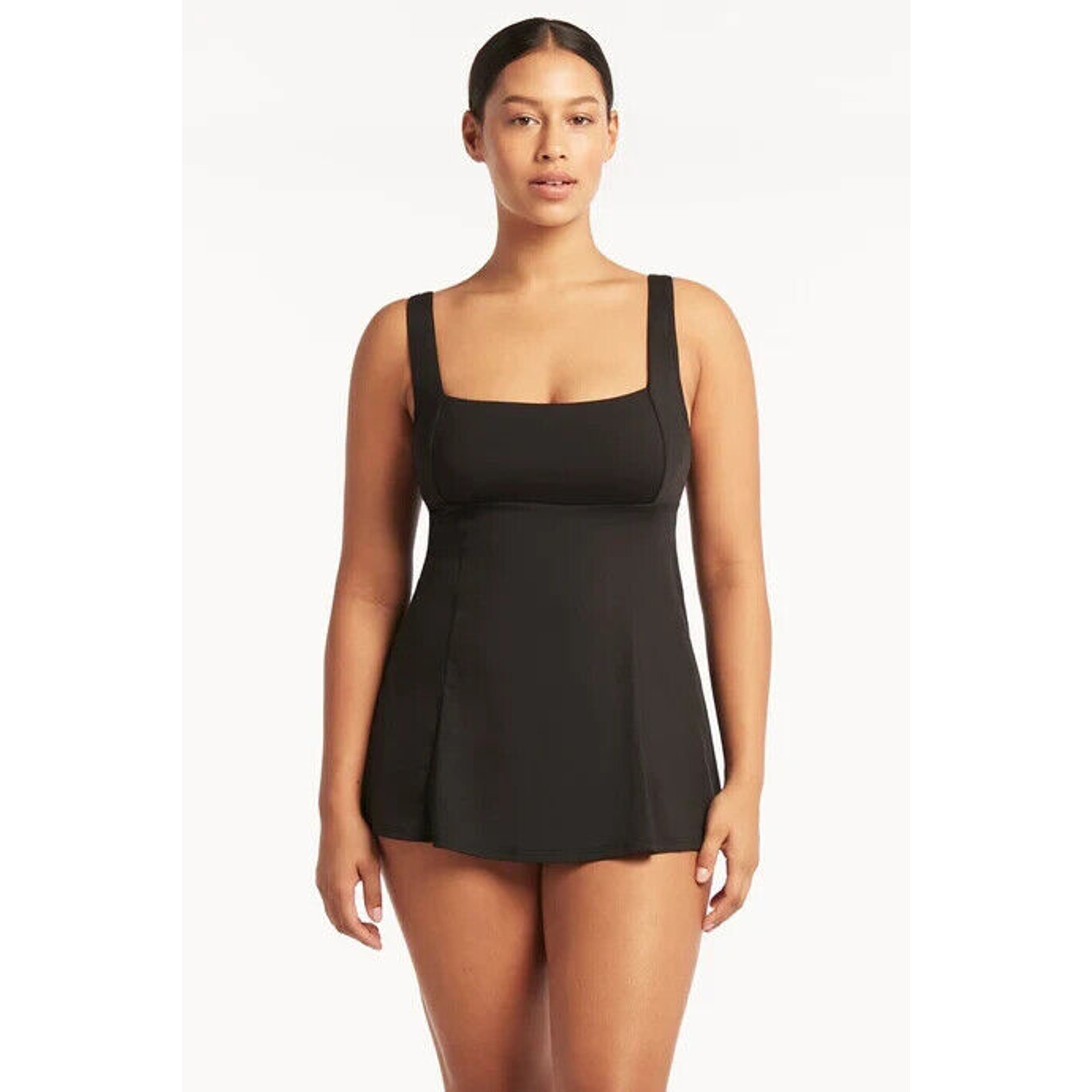 Sea Level NWT Square Neck One-Piece Swimsuit Dress Black Size 12