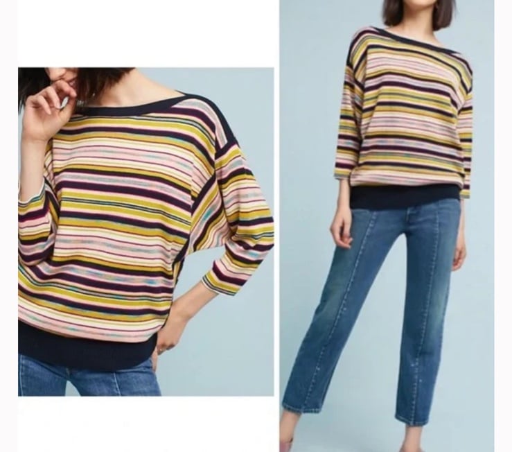 Anthropologie Moth Women's Boat Neck Kata Striped Dolman Pullover, Size M