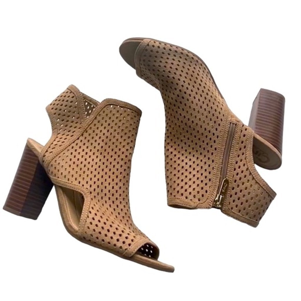 Beige Tan Ankle Booties Cute Peep Toe Comfortable