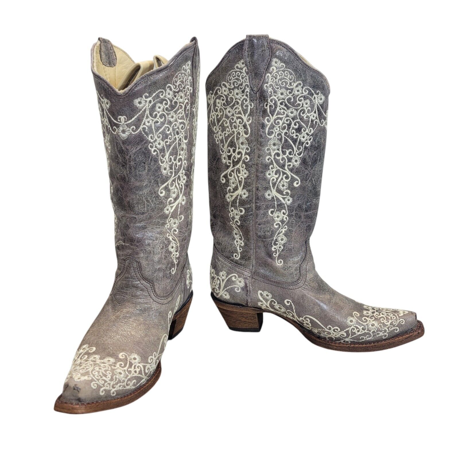 Corral Vintage Crater w/ Bone Embroidery Western Boots - Snip Toe Women’s Sz 7 M