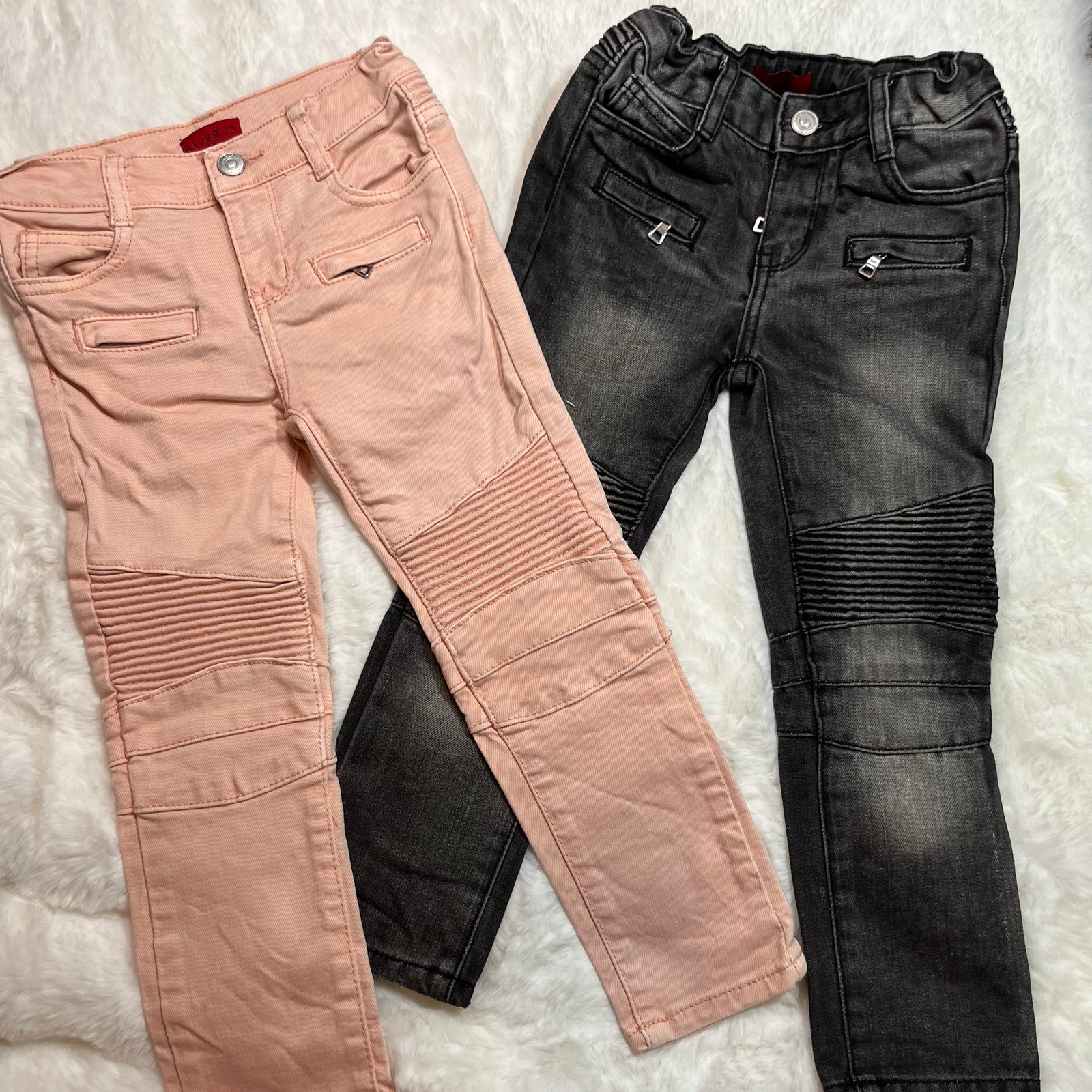 Haus Of Jr Wax Coated Moto Biker Jeans Bundle Black & Salmon Color Boys Size 5T
