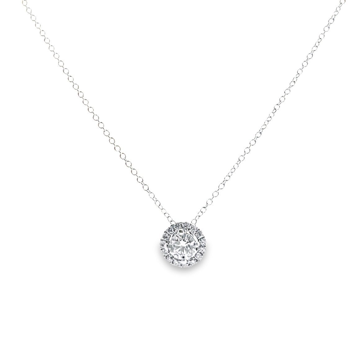 14K White Gold Halo Diamond Necklace