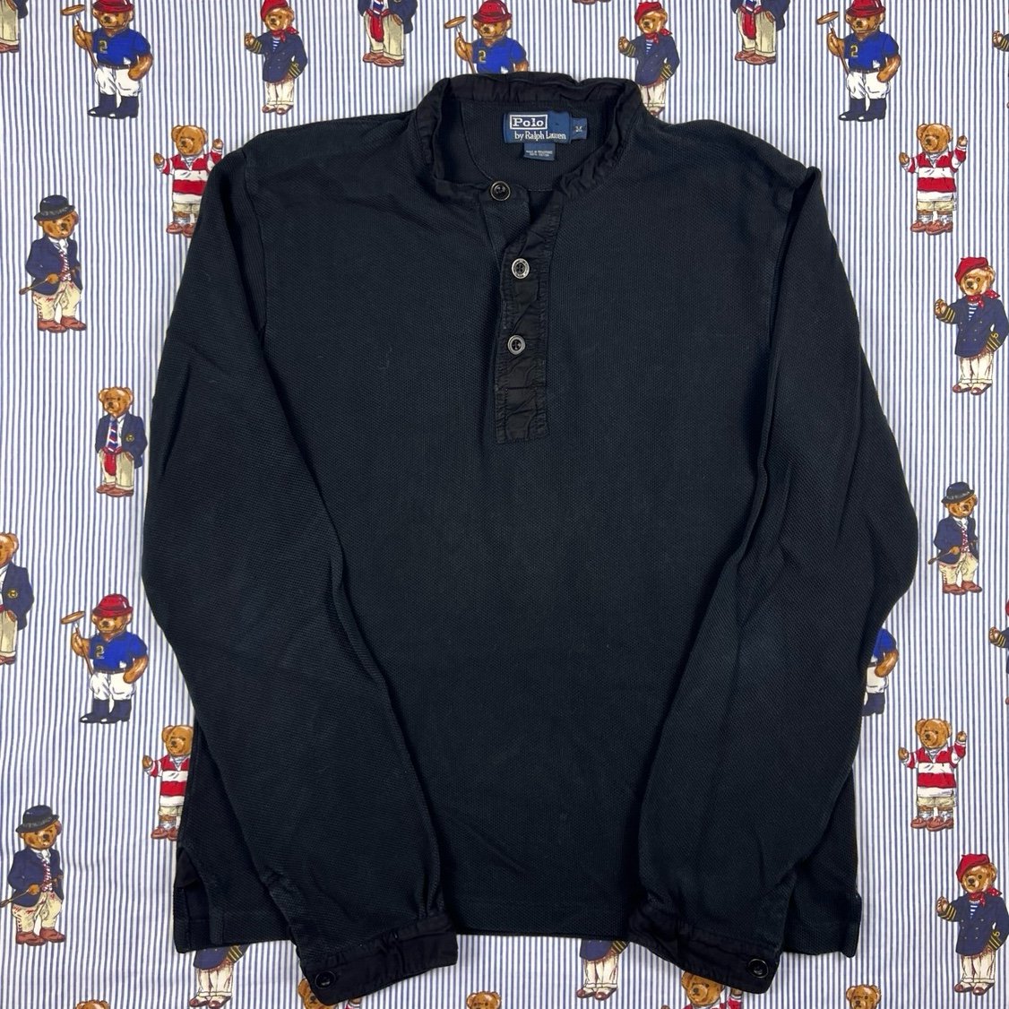 Polo Ralph Lauren Black Henley Long Sleeve Top Shirt Size Medium