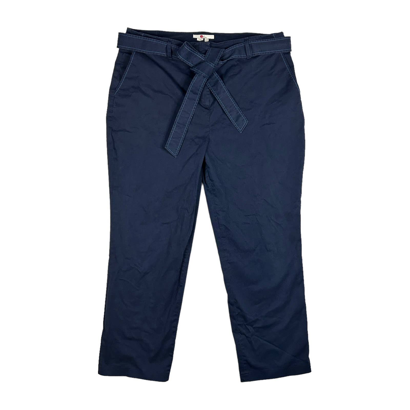 Boden UK 16R US 12R Highbury Tie Waist Pants Navy Blue Chinos Paperbag Trousers