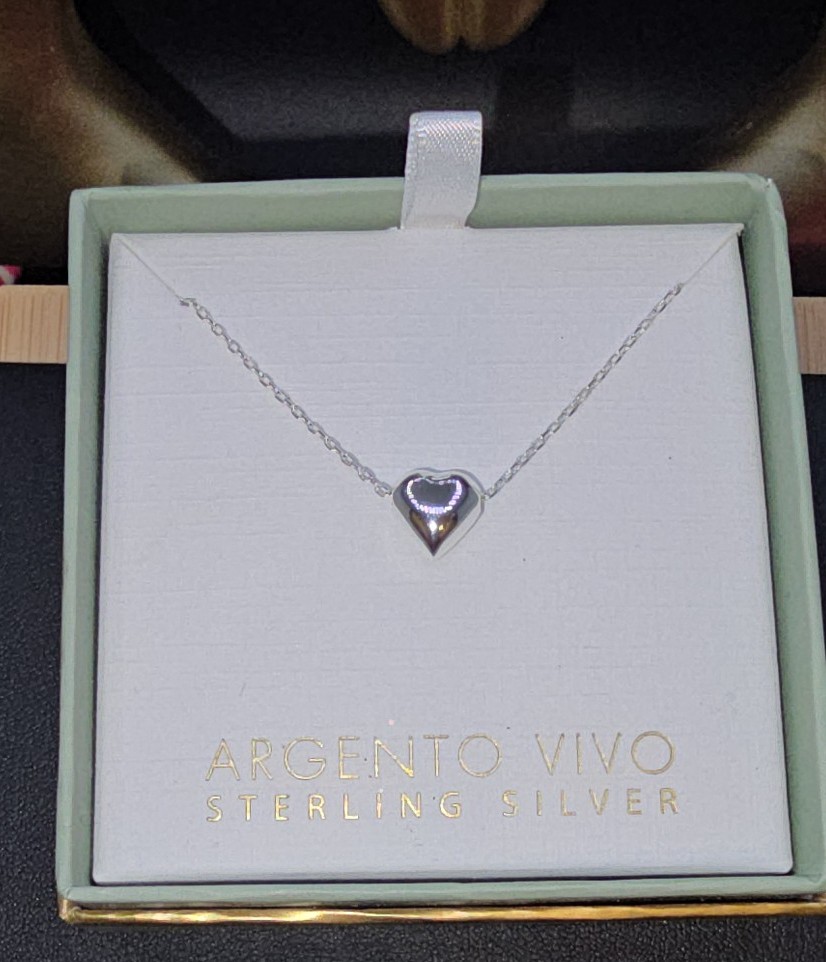 Argento Vivo Sterling Silver Tiny Puff Heart Necklace NIB