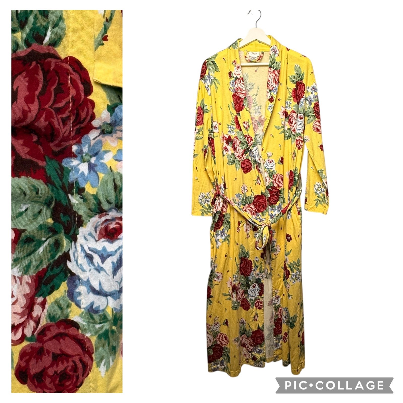 Vintage Talbots Spring Robe Intomates Yellow Floral Cottagecore Cotton Gown SZ M