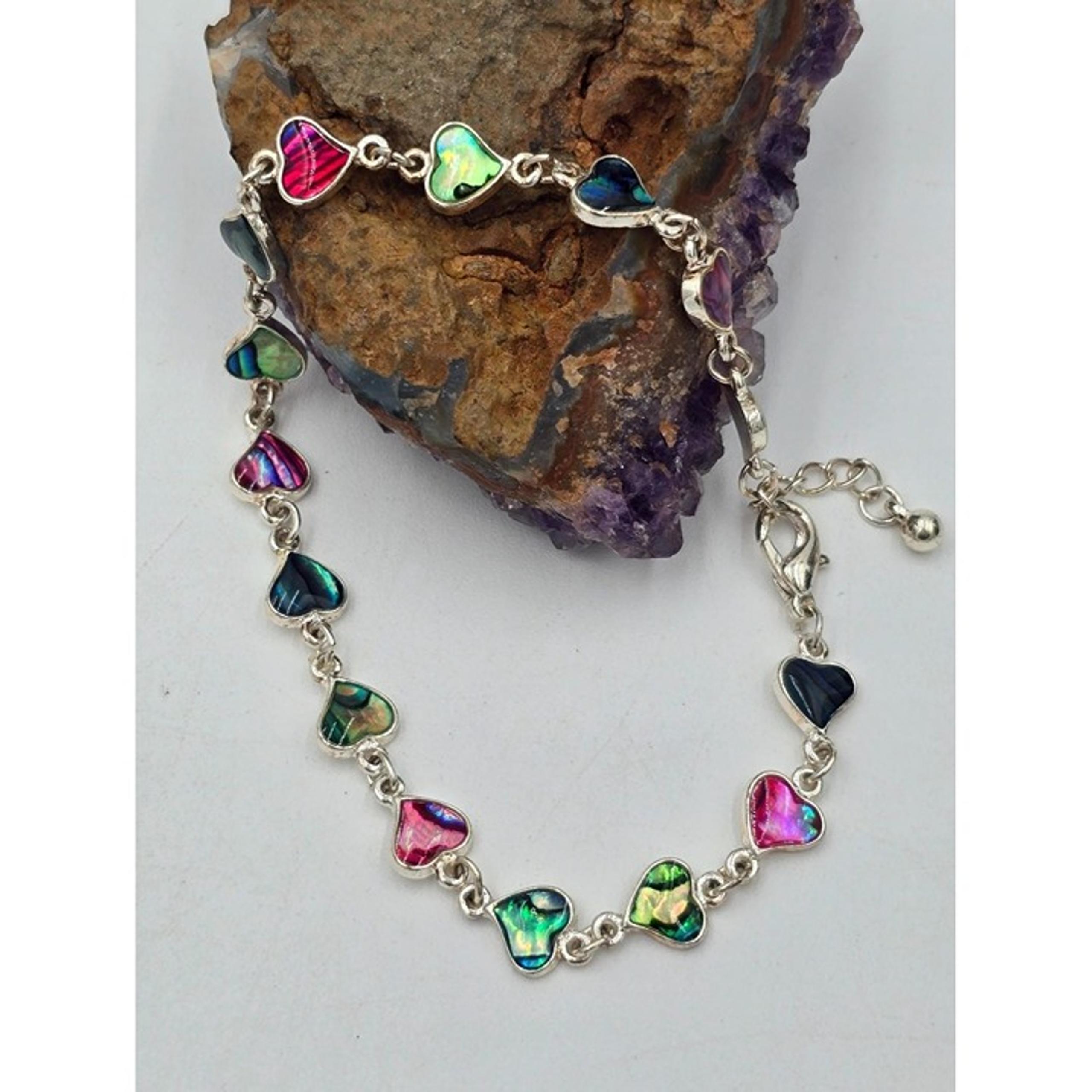 Silver Tone Multicolored Enamel Heart 8.5" Anklet Lobster Claw Clasp Extender