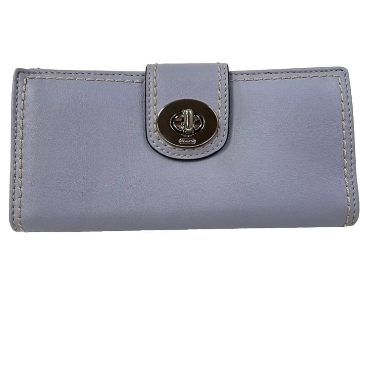 Vintage Coach Womens Wallet Bifold Turnlock Leather Solid Light Purple #0766