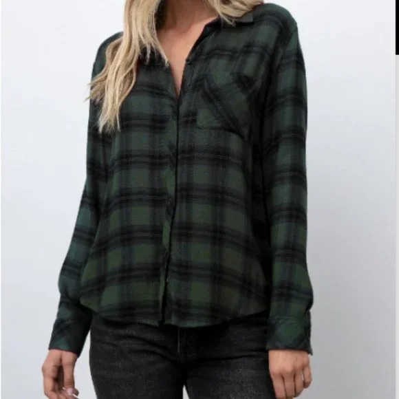 Rails Black/Green Flannel Plaid Button Down - Size Small