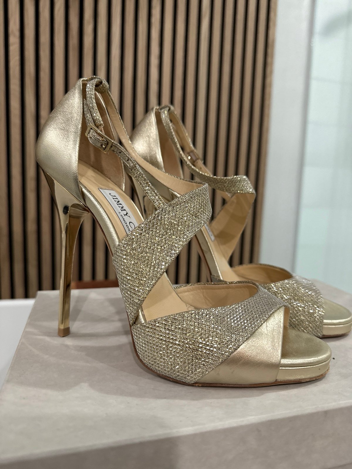 Jimmy Choo Tyne 120 Gold Pump Size 38