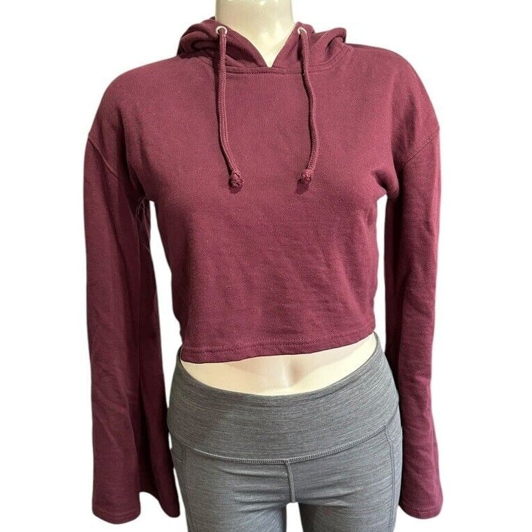 Missguided Women's Cropped Hoodie With Flared Sleeves Maroon Red - Size 4