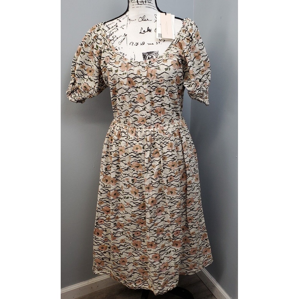 WVN Camille Dress Women's M Multi Birch Floral Pleated Short Sleeve Scoop Neck