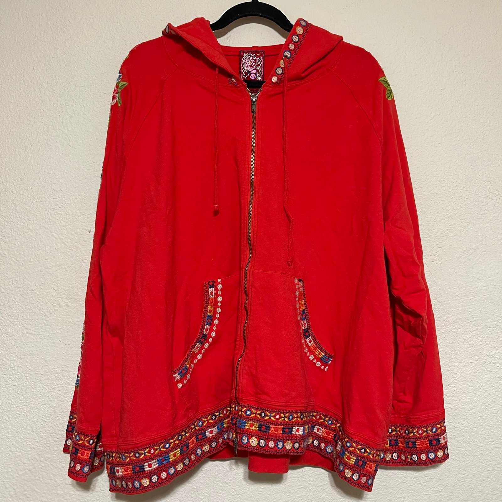 JOHNNY WAS Rina Embroidered Full Zip Sweater