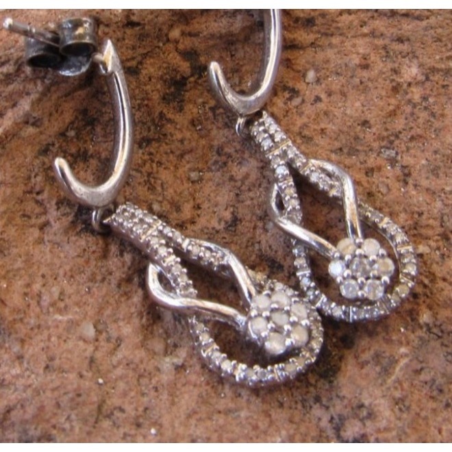925 Sterling Silver Diamond drop dangle Earrings