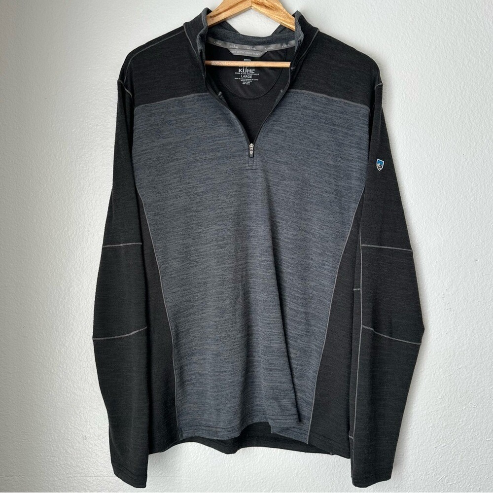 KUHL Ryzer Sweater Quarter Zip Large Black Gray quarter zip pullover sweater