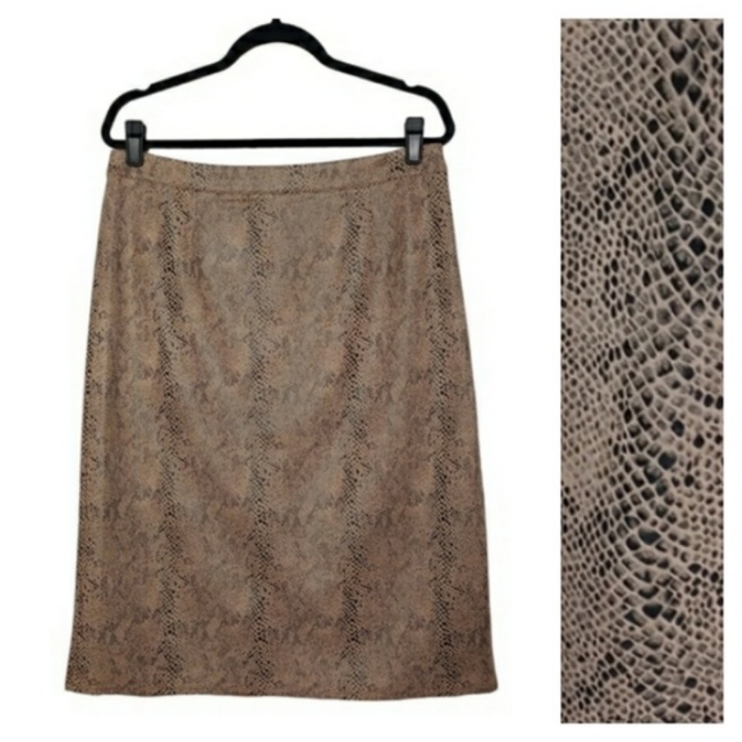 BRAVE + TRUE Brown Black Snakeskin Animal Print Faux Leather Skirt Large NWT