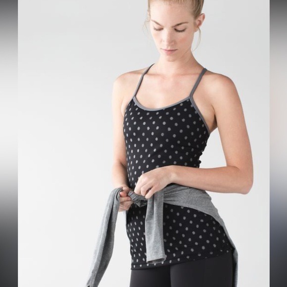 LULULEMON Size 8 Polka Dot Power Y Black Gray Yoga Workout Fitness Tank Top