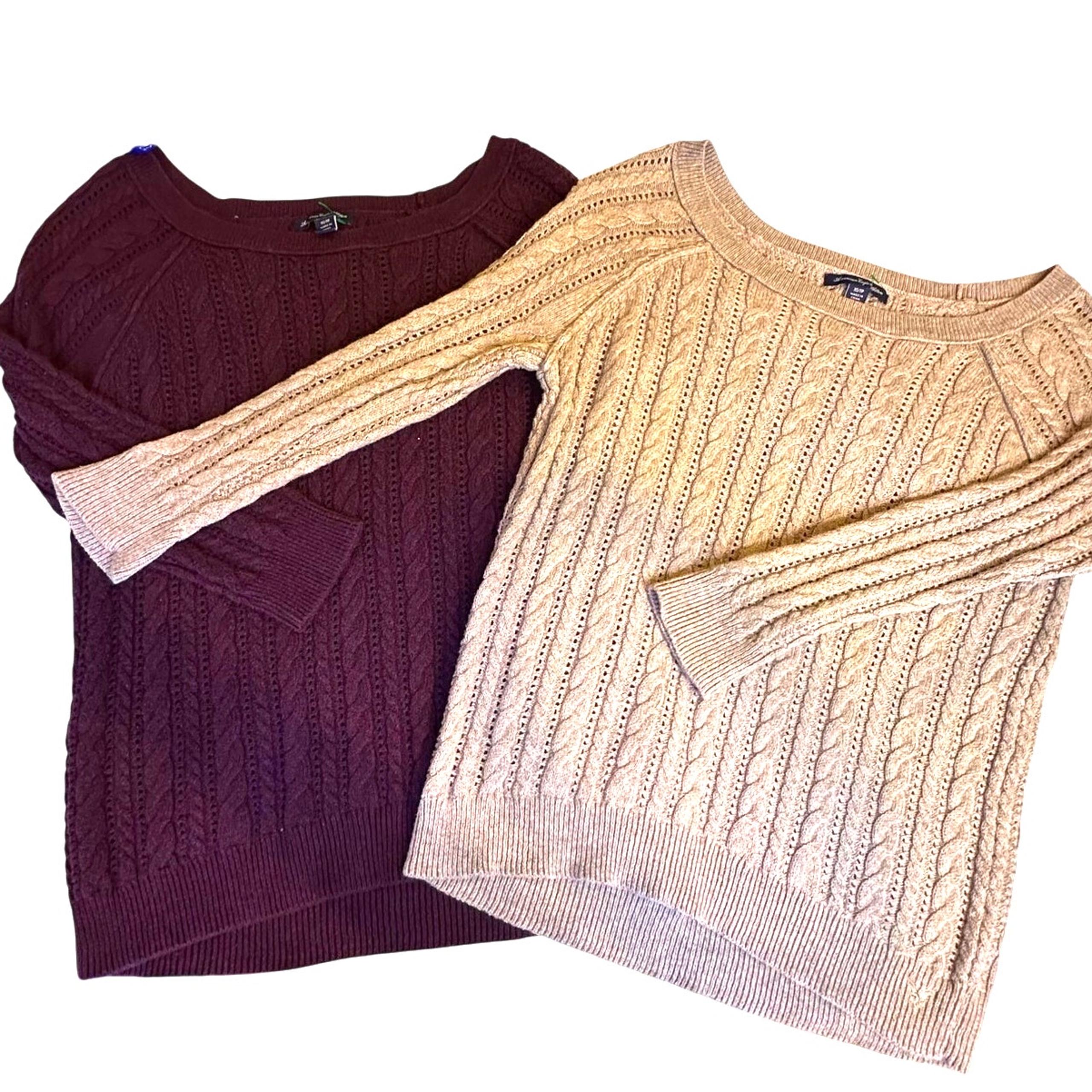Vintage Y2k Lot 2 American Eagle ribbed knit sweater academia babydoll xs tan