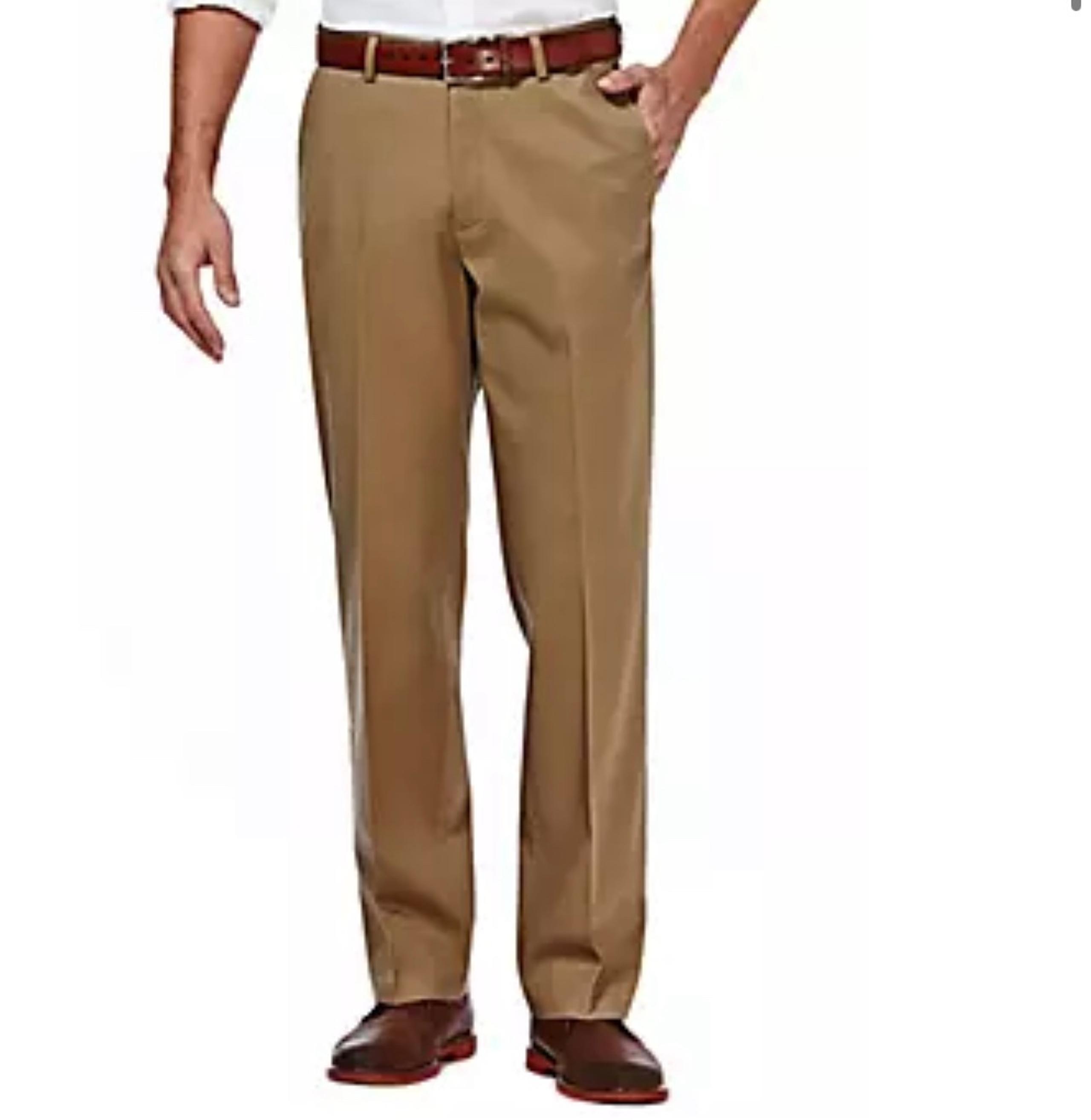 Premium Stretch No Iron Khaki Classic Fit Hidden Expandable Waistband Flat Front