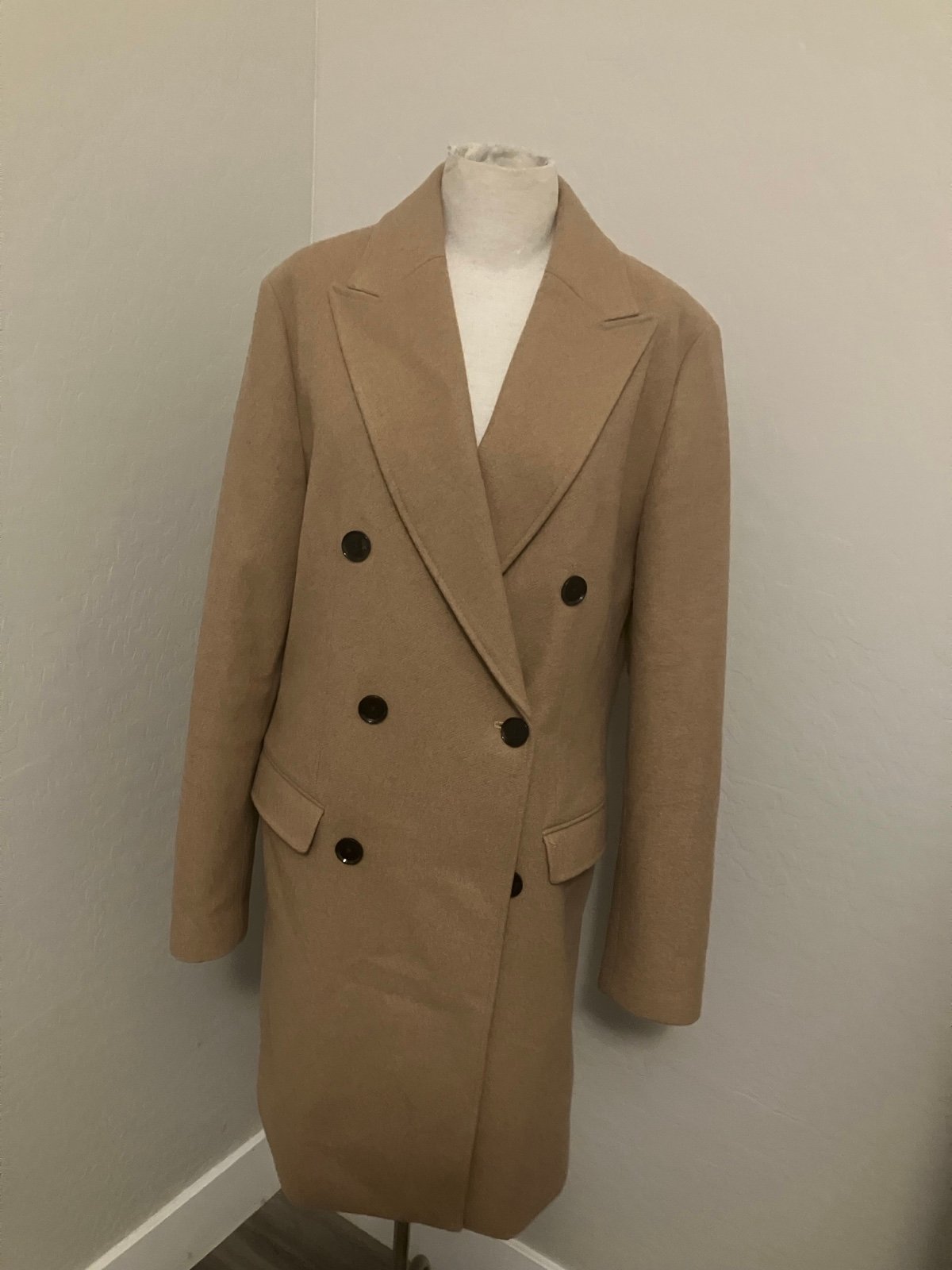 NEW EXPRESS CAMEL DOUBLE BREASTED WOOL BLEND TOPCOAT Small 298