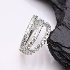 14 Karat White Gold Triple Hoop Sparkle Rows Seamless Clicker Hoop Ring - 10mm