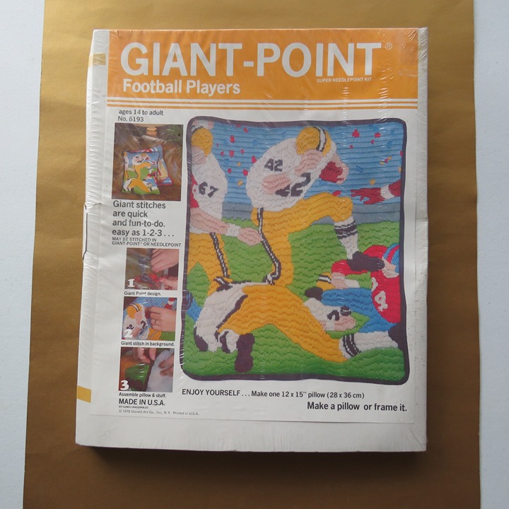 Giant-Point Football Players Super Needlepoint Vintage Kit #6193, 1976