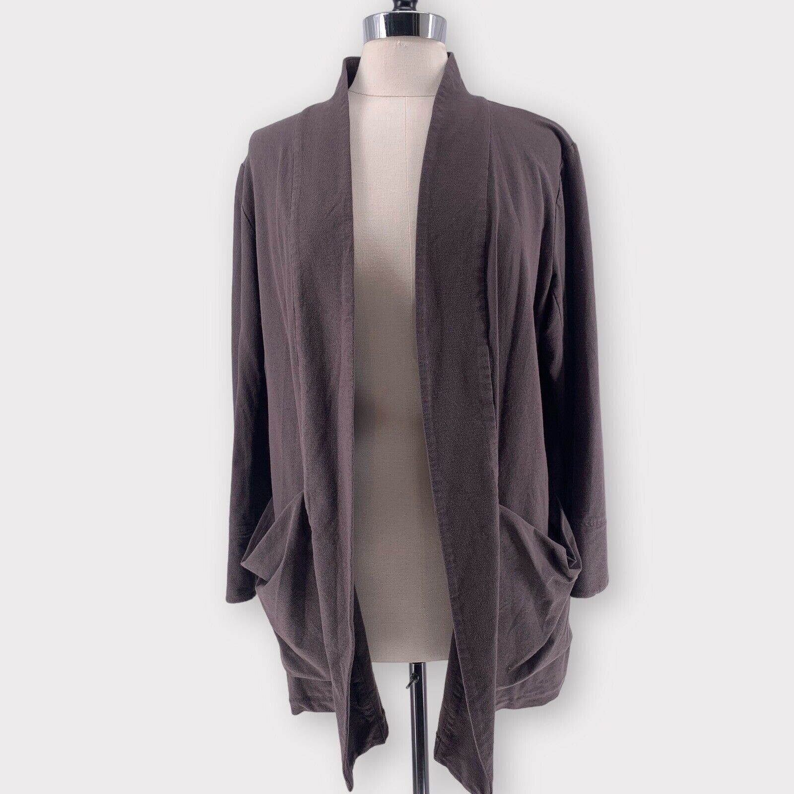 Eileen Fisher Stretch Crepe Open Long Blazer Brown XL