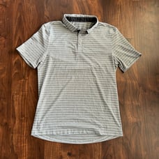 Lululemon Evolution Polo Bunker Stripe White Heathered Battleship Size Medium