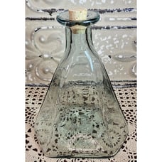 Handblown Hand Cut Glass Short Neck Decanter Hexagonal w/ Cork 8.25 Antique