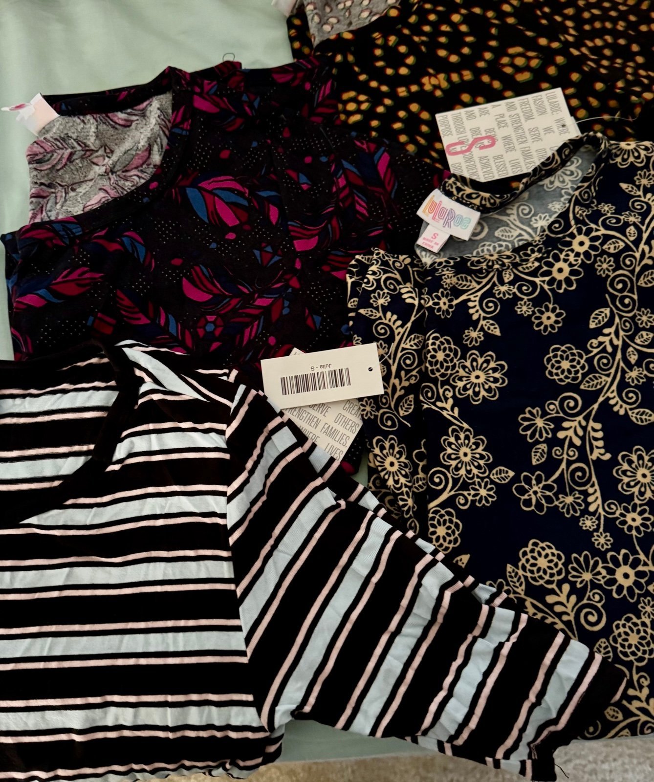 LuLaRoe Julia dresses sz S lot of 4, new feathers floral small NWT striped