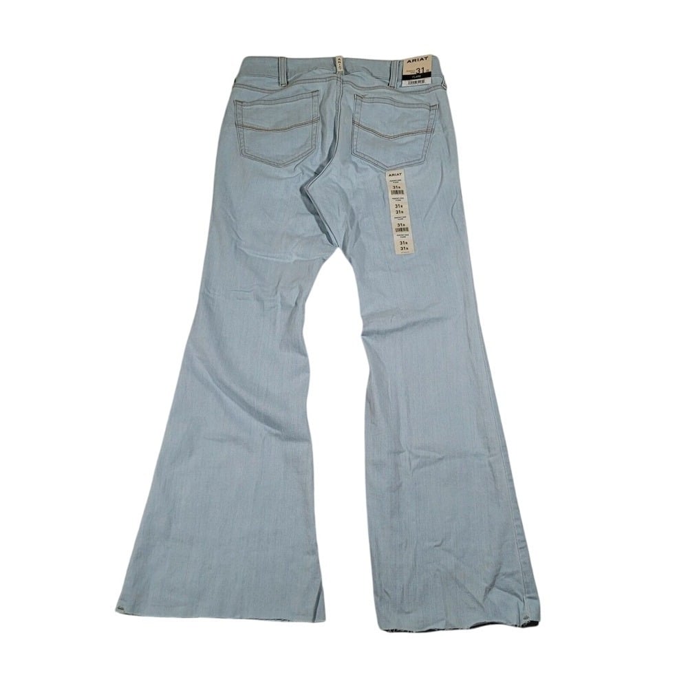 Ariat Perfect Rise Flare Jeans Distressed Hem Light Wash Denim 31R