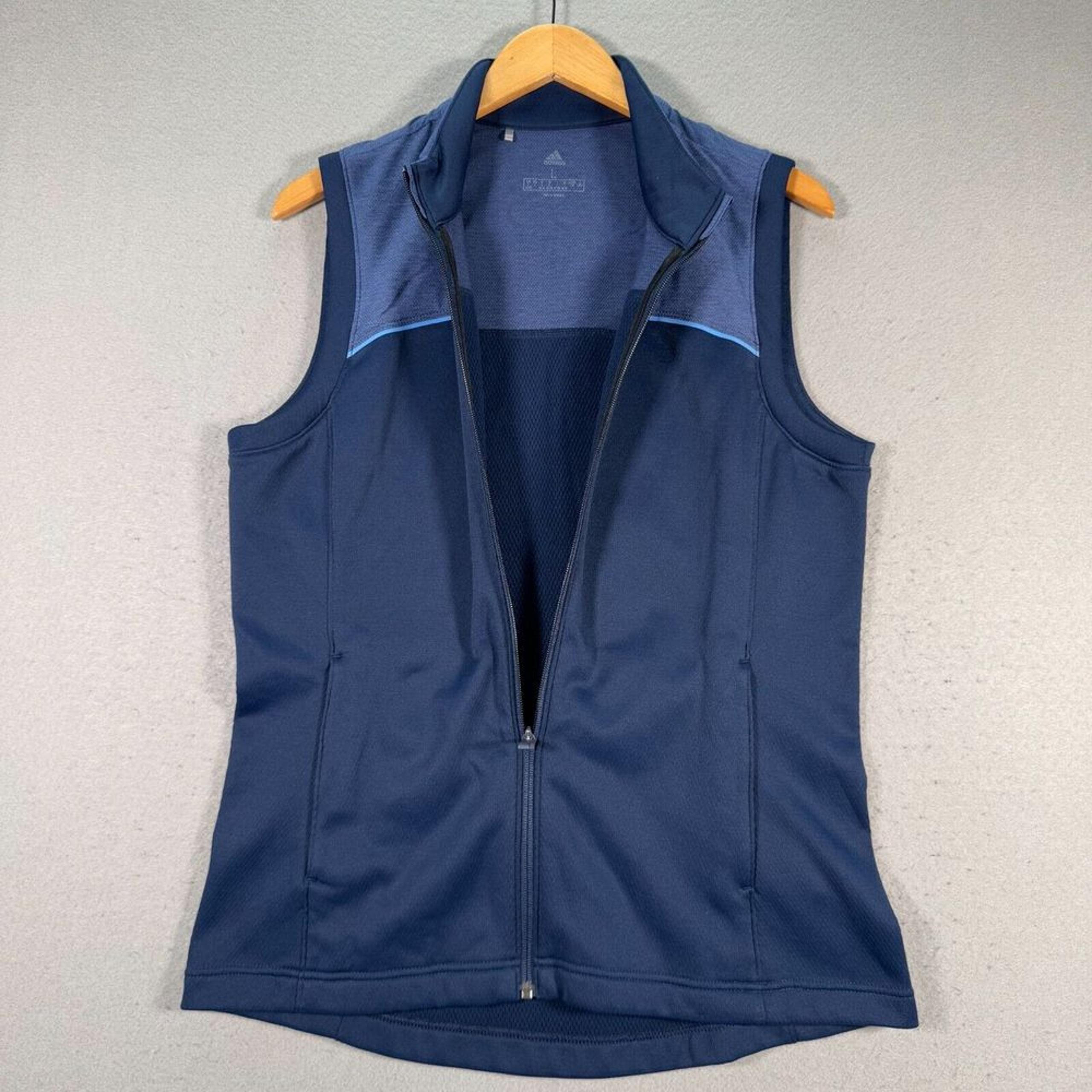 Adidas Vest Women Large Blue Full Zip Active Athletic Workout Outdoor Sportswear
