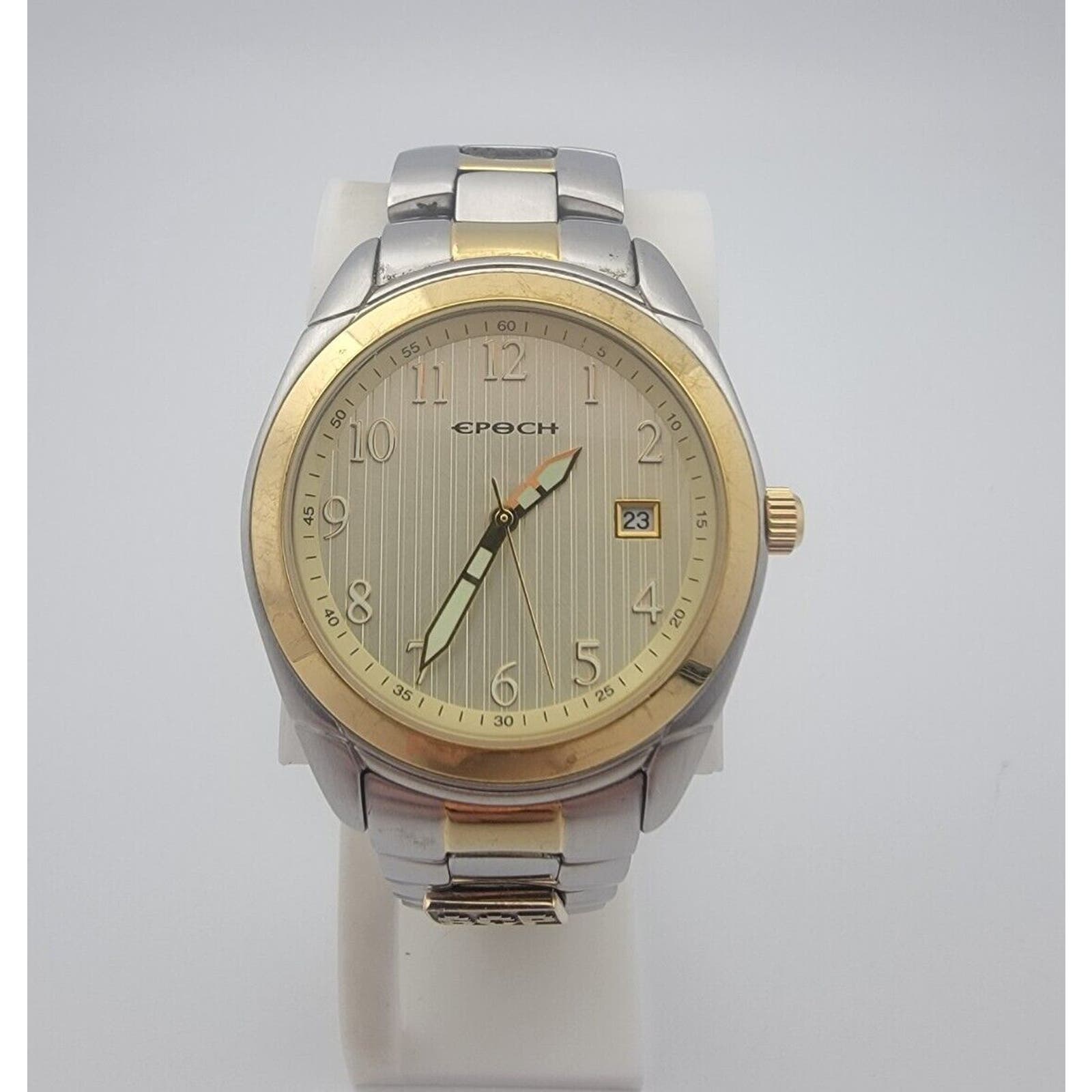 Men's Epoch SCP Two Tone Stainless Steel Calendar Quartz Watch New Battery