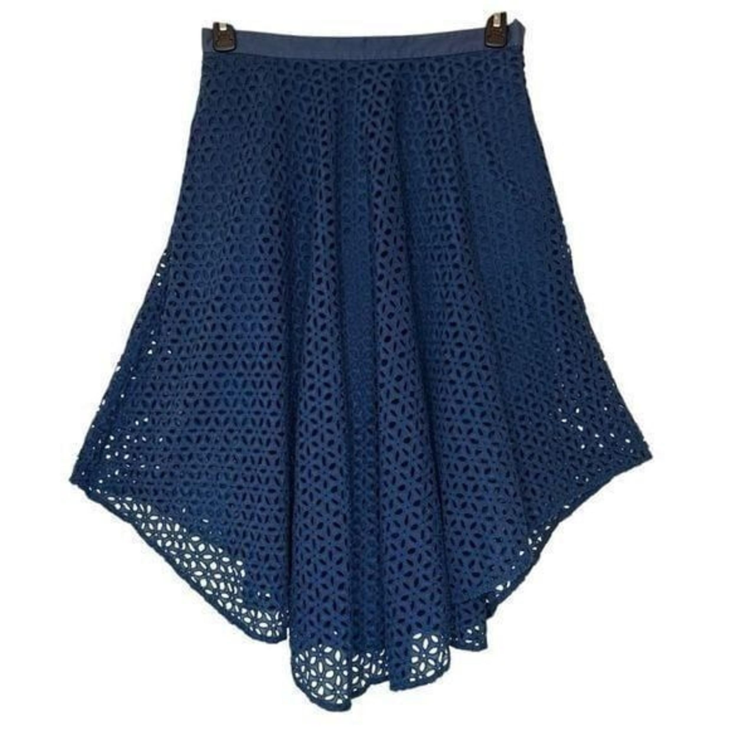 Tibi New York Blue Eyelet Asymmetric Hem Circle Skirt Size 8 Cottagecore