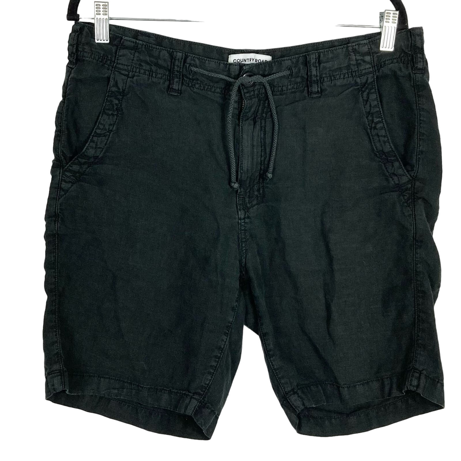 NWOT COUNTRY ROAD Shorts Men 32 Black Linen 4 Pocket Zip Drawstring
