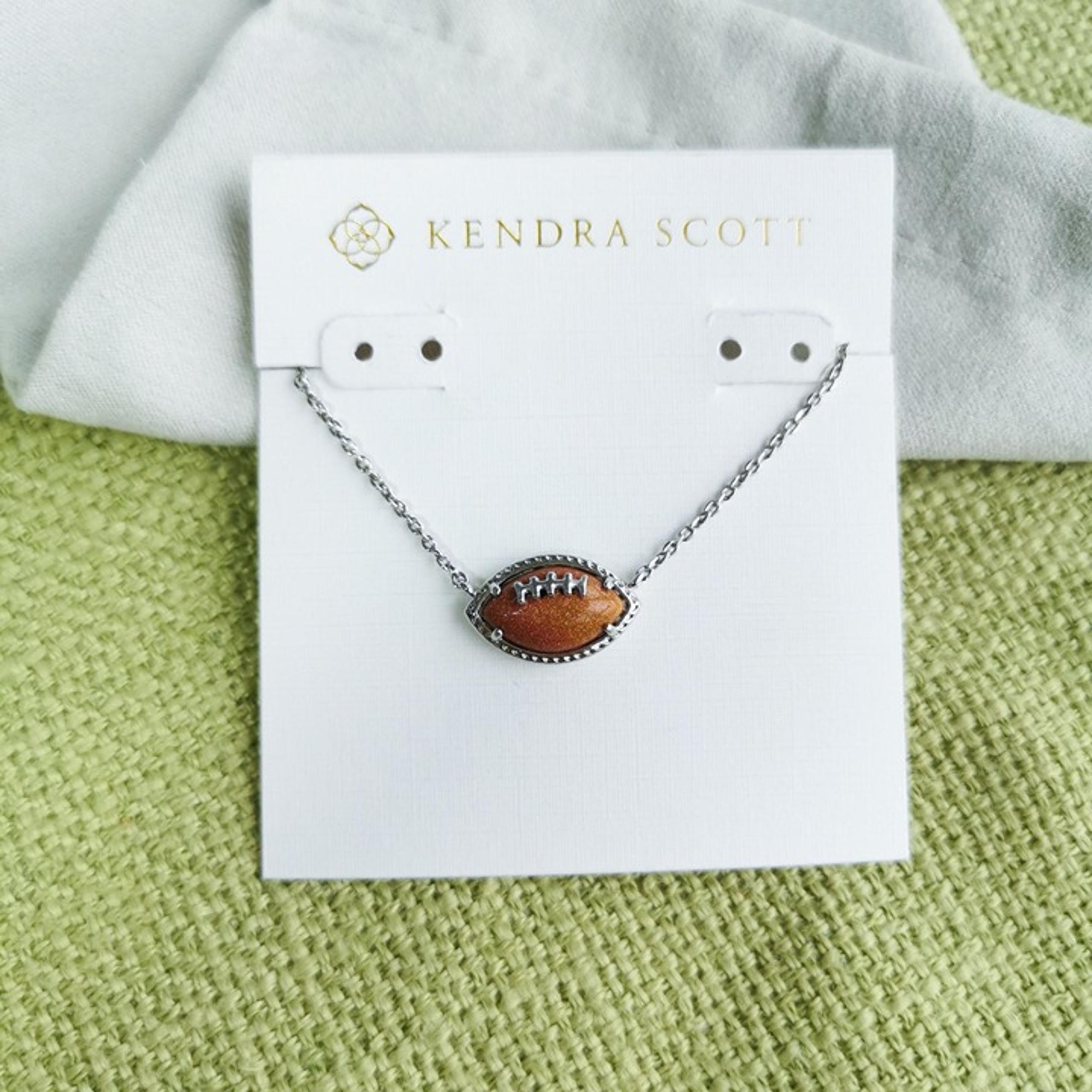BRAND NEW Kendra Scott Football Short Necklace Silver Orange Goldstone