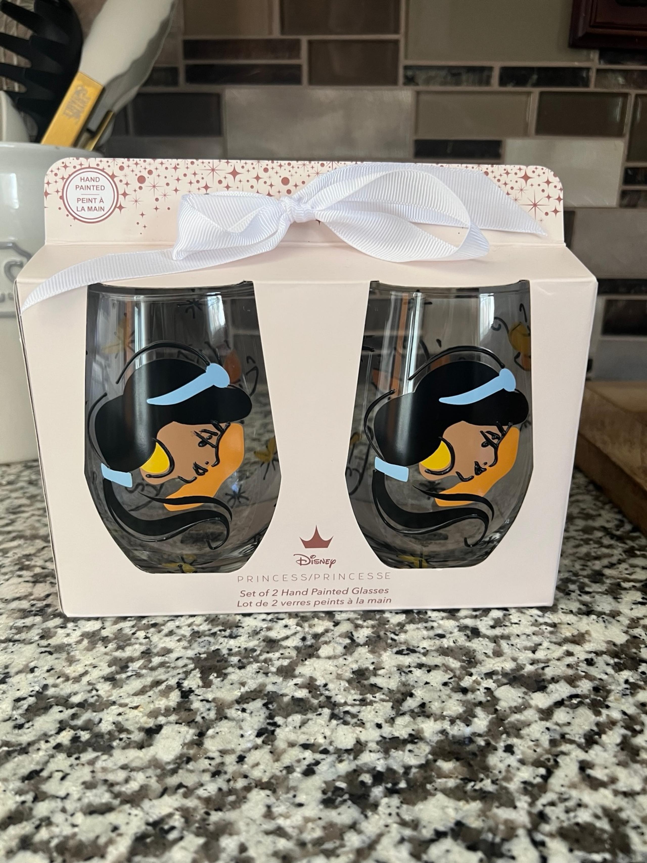 New In Box Set Of 2 Disney Princess Hand Painted Wine Glasses 18.43oz Jasmine